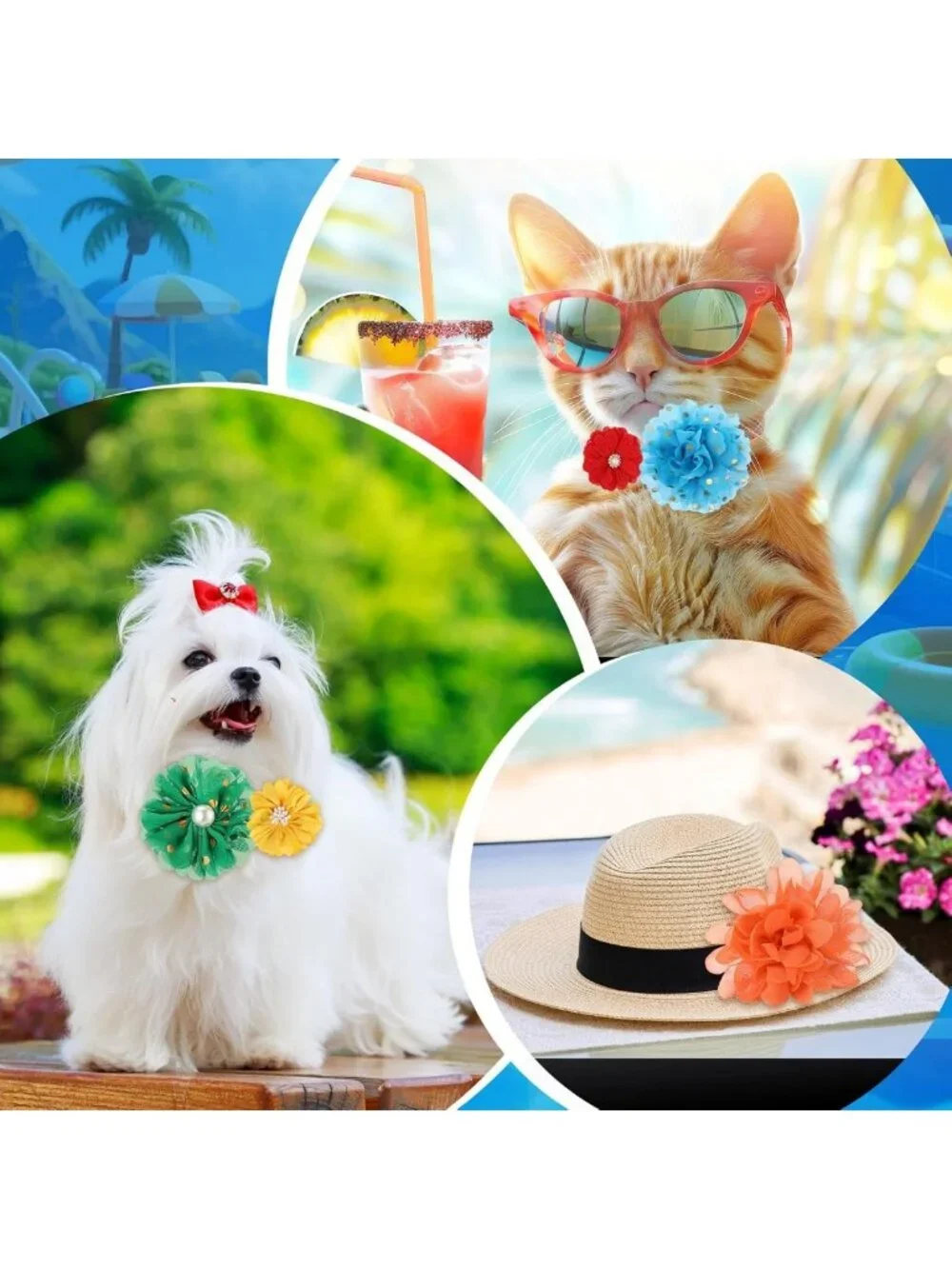 100 Pcs Multicolor Dog Flower Collar Bows Set - Summer Party Pet Accessories